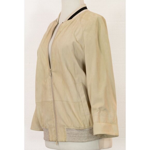BRUNELLO CUCINELLI IVORY SUEDE ZIP BOMBER JACKET - Picture 2 of 8
